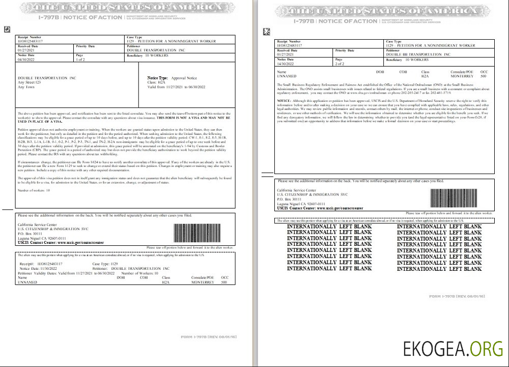 USA Form I 797B, modèle d'avis d'action au format Word et PDF (2 pages)
